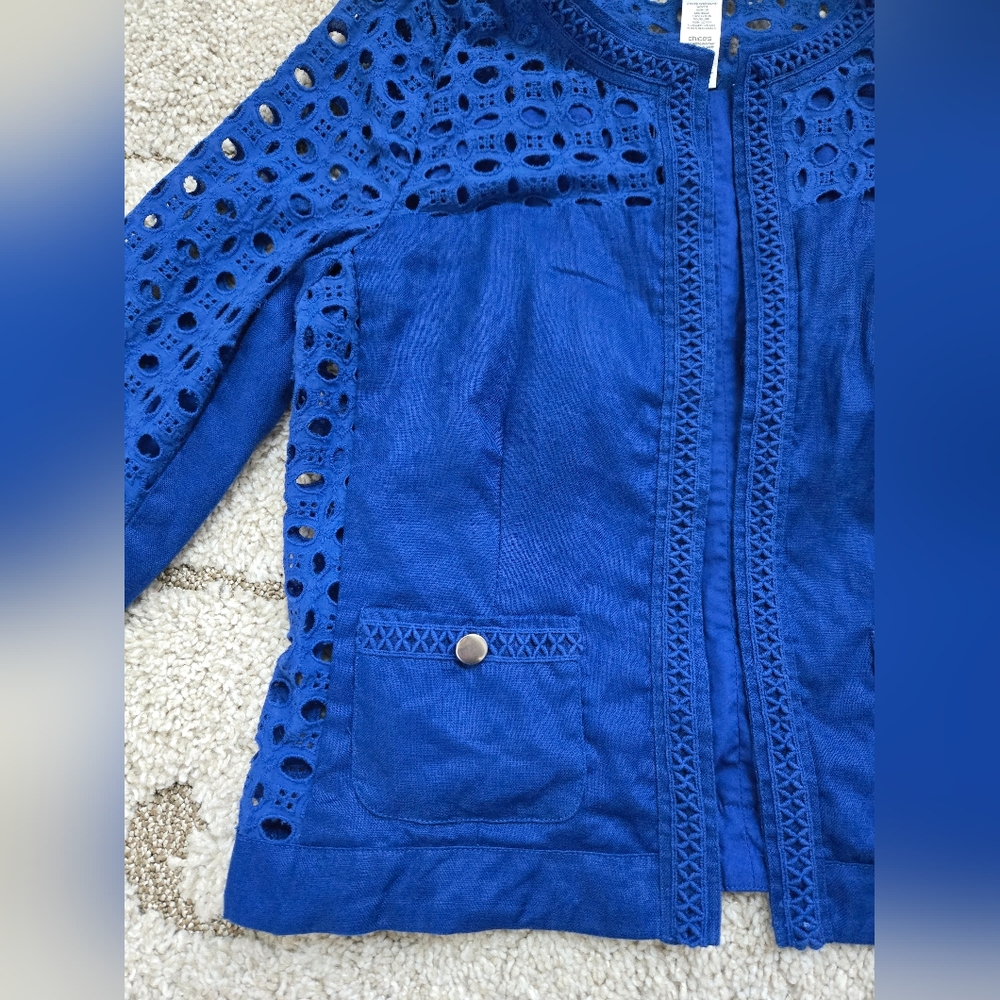 Chico's Linen Eyelet Jacket, Size 0 (Small) - Picture 6 of 11